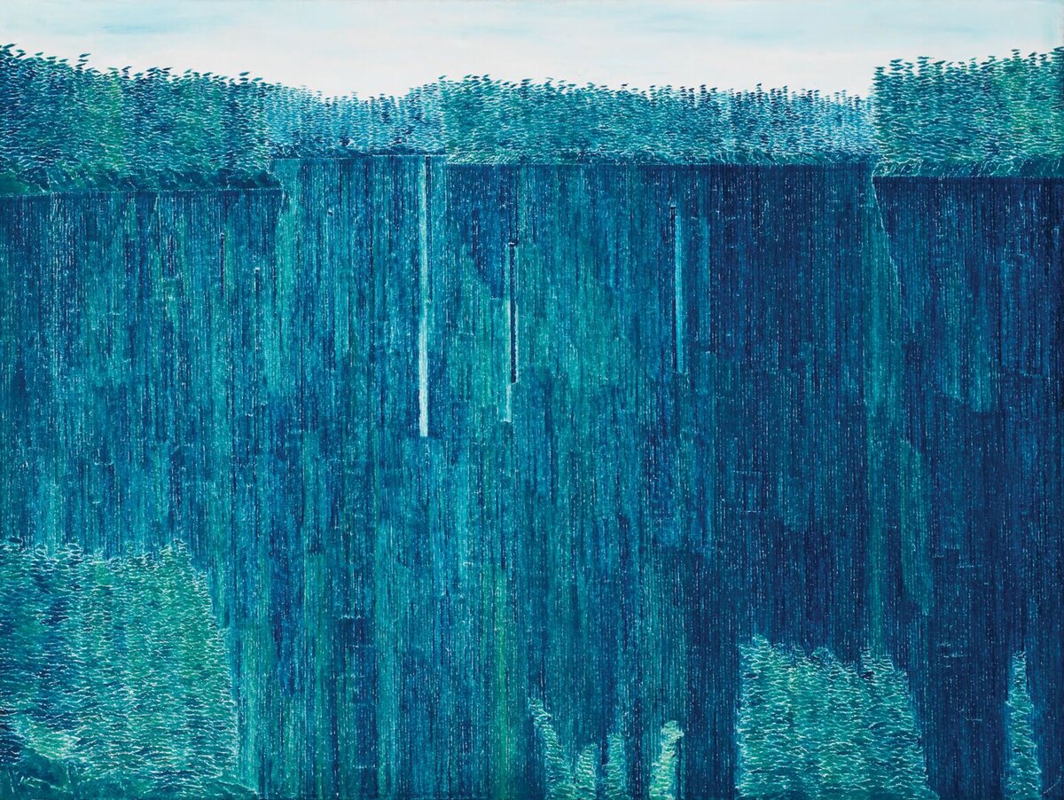 Кадзуо Накамура, "Голубые отражения", 1965, холст, масло, 86,3 х 114,3 см, Коллекция Эндрю Рукли, Онтарио.