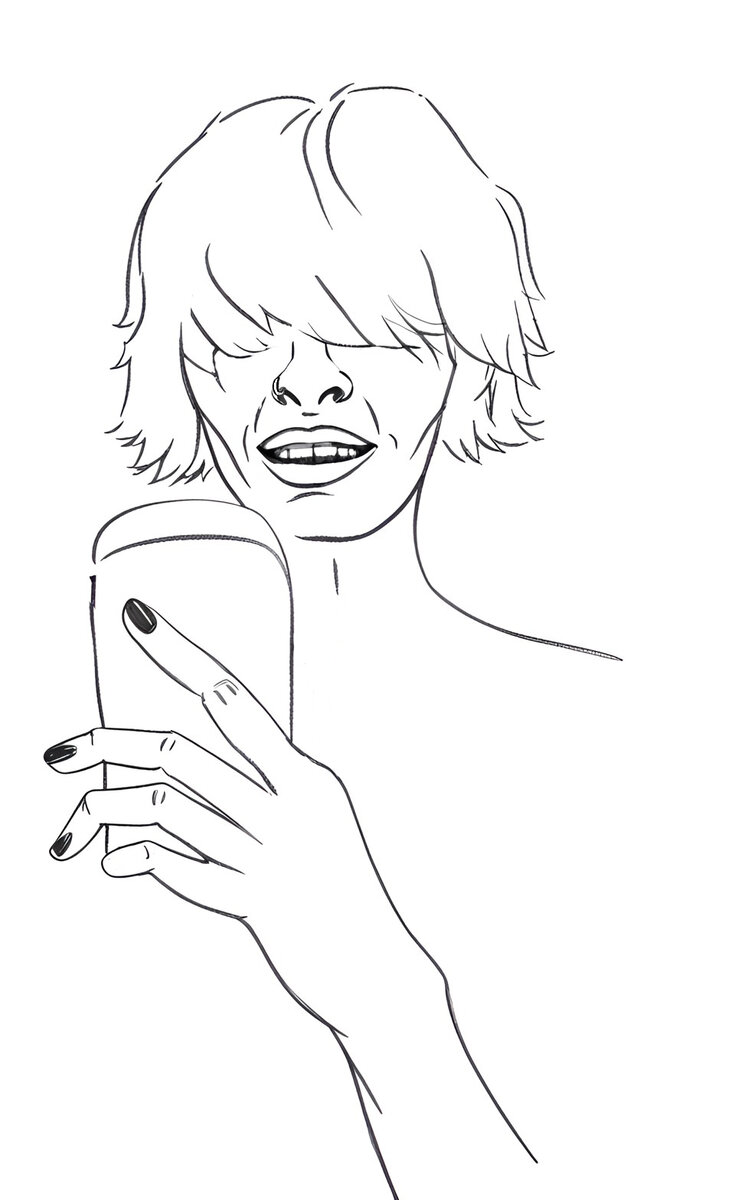 Сабина Альбин. Селфи. Карандаш, картон, 2023.