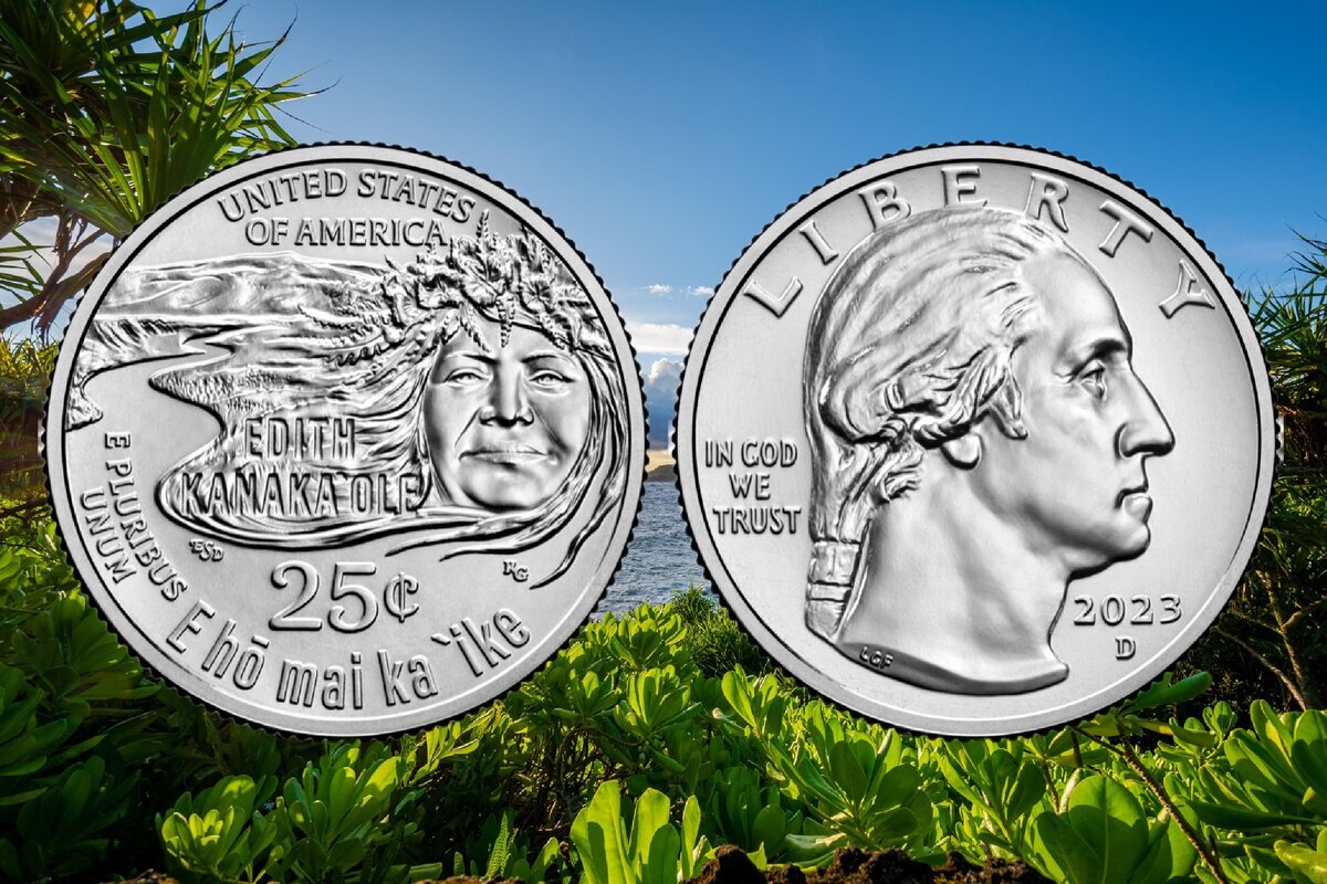 Седьмая монета из серии «Американские женщины» - 25 центов США 2023 года Эдит Канакаоле