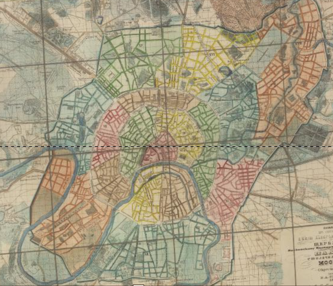 Границы Москвы на карте 1848 года. С сайта www.retromap.ru.