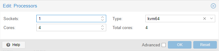 Можно ставить Type: kvm64/qemu64