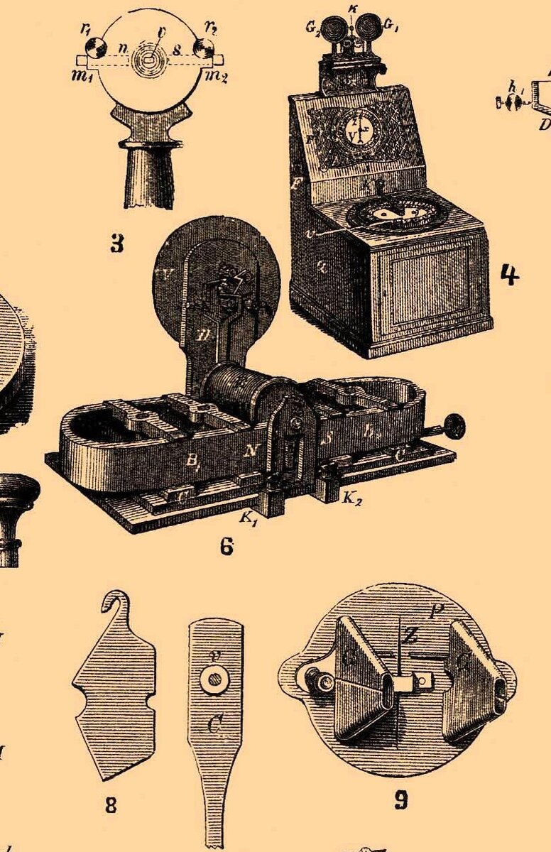 Рис. 6, 9 - стрелочно-звуковое телеграфное устройство