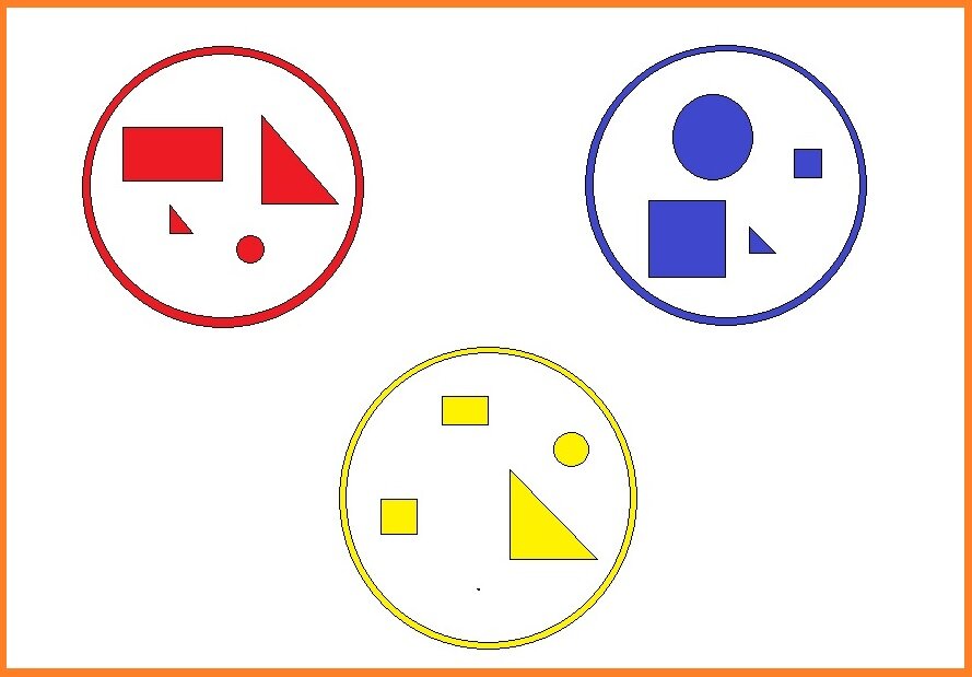  Обручи Эйлера для сортировки геометрических фигур по цветам