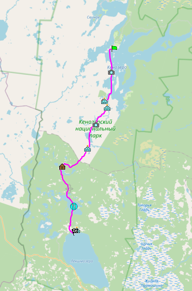 Карта лыжного похода по Кенозерскому национальному парку