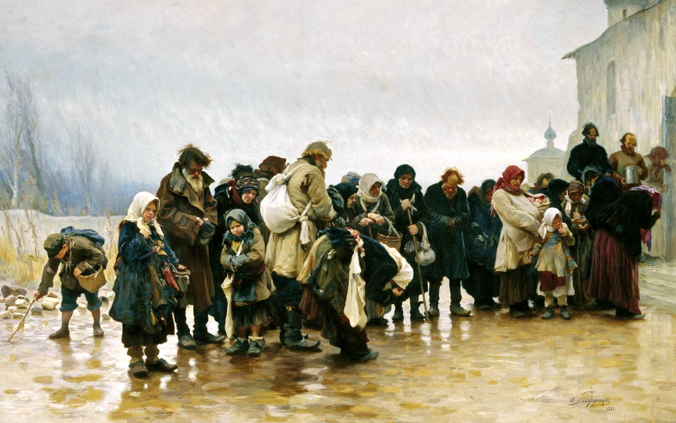 И. Творожников. Нищие около церкви.