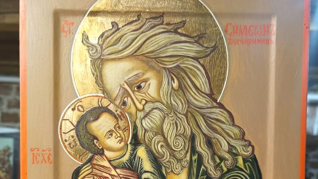 Художник Владимир Кобзарь поделился редкой иконой о Сретении, которую он написал в 2022 году.