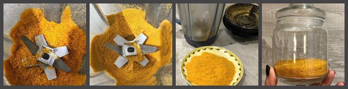 Измельчение высушенной массы в блендере