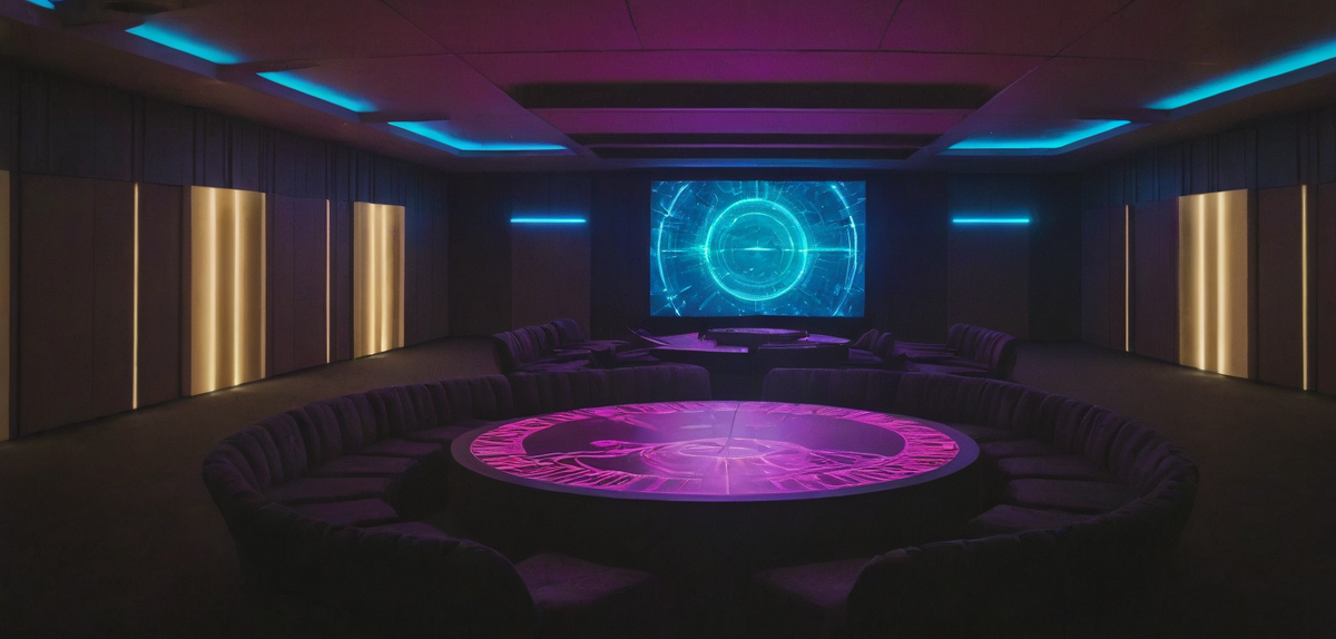 Circle table with 200 seating people in the big room. Fooocus V2 Realistic