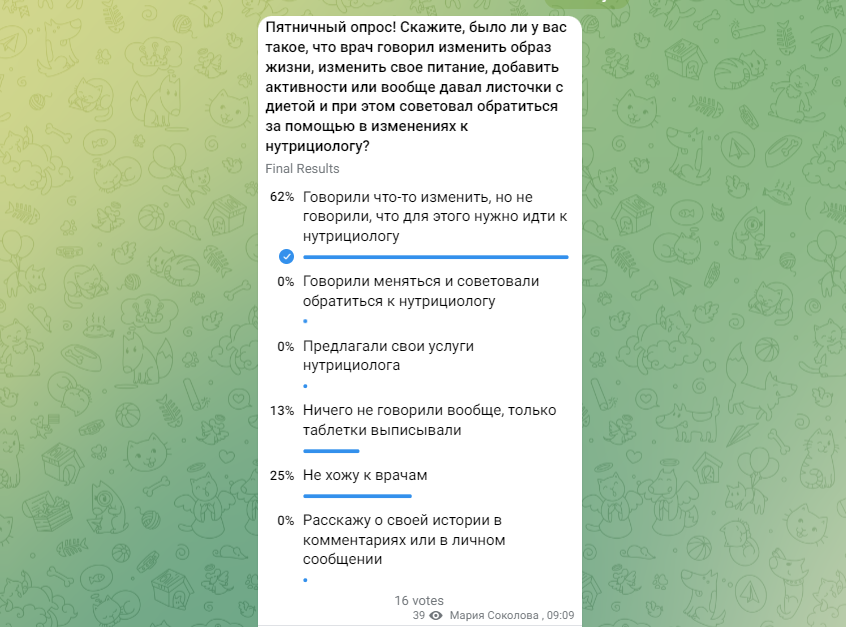 Скрин опроса с моего канала https://t.me/pohudelay
