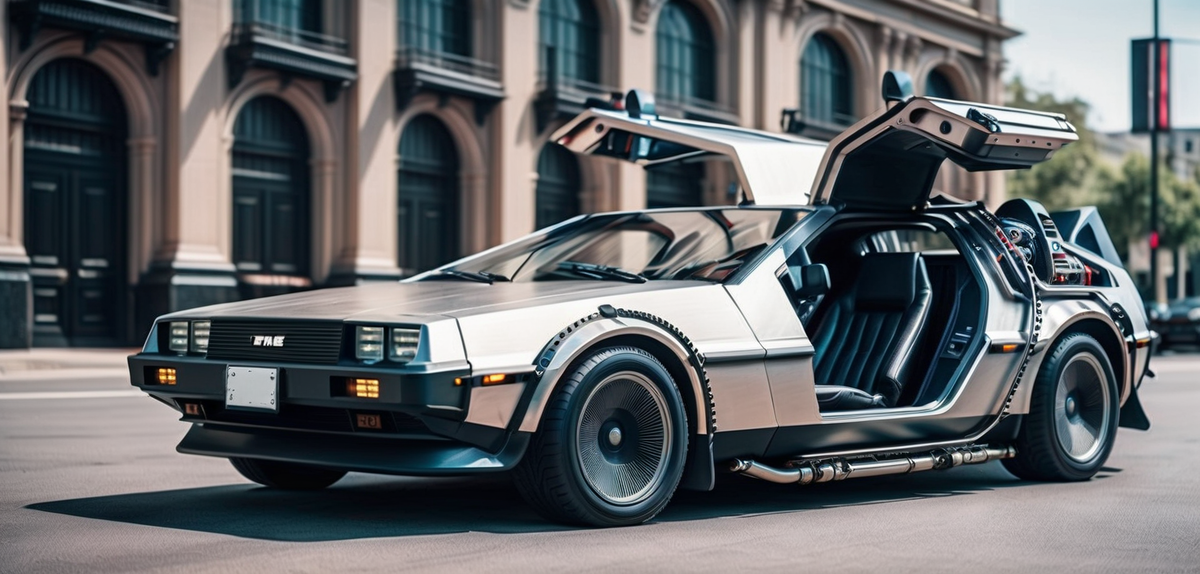 Time travel futuristic steampunk car delorean. Fooocus V2 Realistic