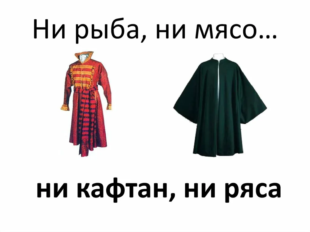 Что означает ни рыба ни мясо. Ни рыба ни мясо ни кафтан ни ряса. Ни кафтан ни ряса. Ни рыба не мясо - ни кафтан, ни ряса. Ни рыба ни мясо фразеологизм.