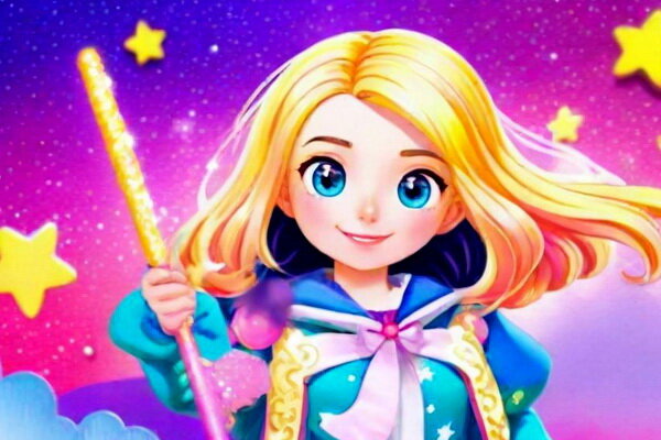 Картинки девочка 3D с волшебной палочкой на фоне звёздного неба