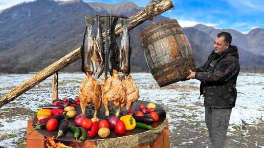 Копченая Рыба И Курица В Деревянной Бочке | Жизнь В Мирной Деревне