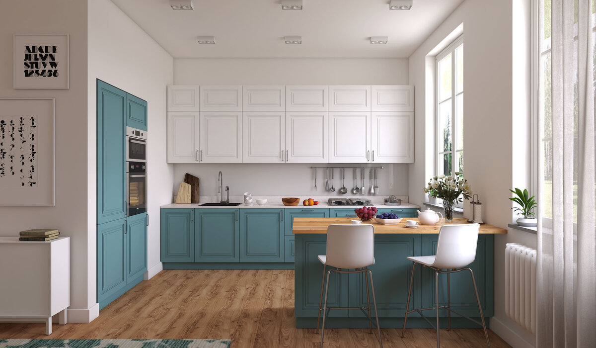 Кухонный гарнитур в г. Санкт-Петербург. Фрезеровка - Бергамо, покрытие - эмаль матовая