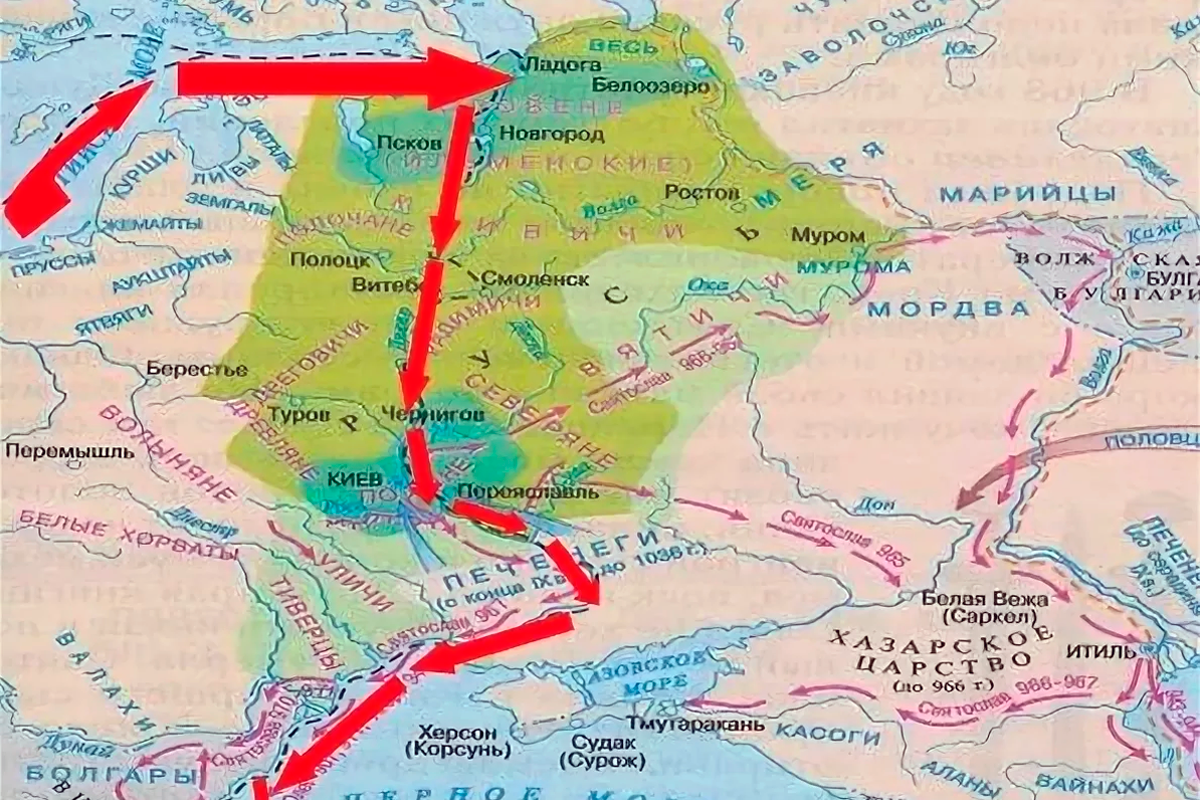 Торговый путь из варяг в греки это. Киевская Русь из Варяг в греки. Путь из Варяг в греки на карте древней Руси. Торговый путь из Варяг в греки. Путь из Варяг в реки на карте древней Руси