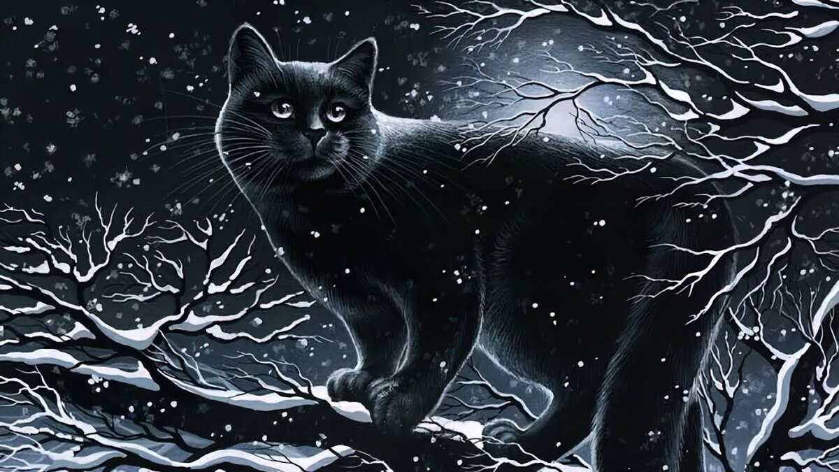 Сказочный черный кот. Новогодние коты Ирины Гармашовой. Йольский кот арт.