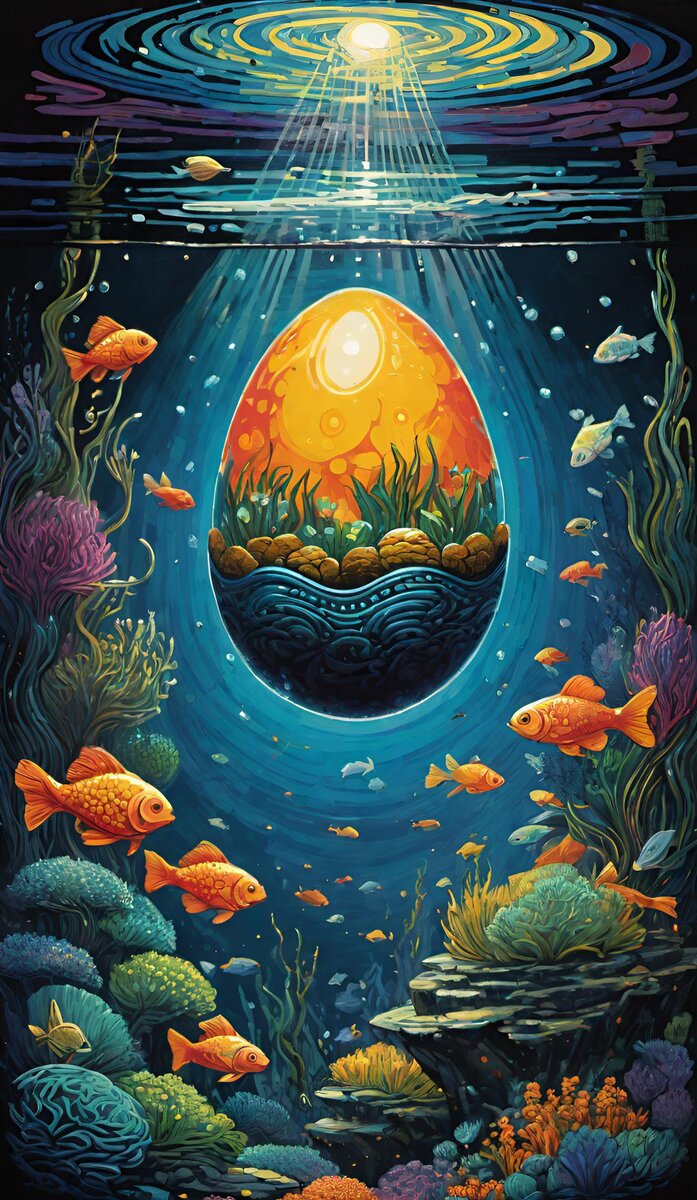 "Он обыскал всю Дарру, пока, в 9060 он не обнаружил в переплетениях водорослей маленькое зеркальное яйцо..." 