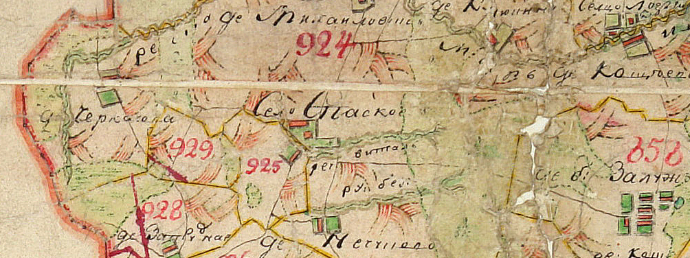 Село Спасское на карте ПГМ Даниловский уезд. 1792 год