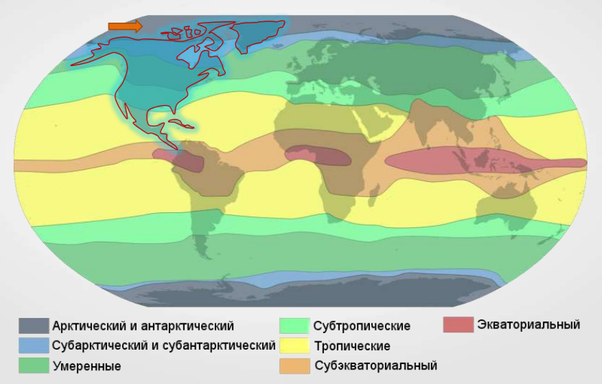 Климатические пояса Северной Америки.