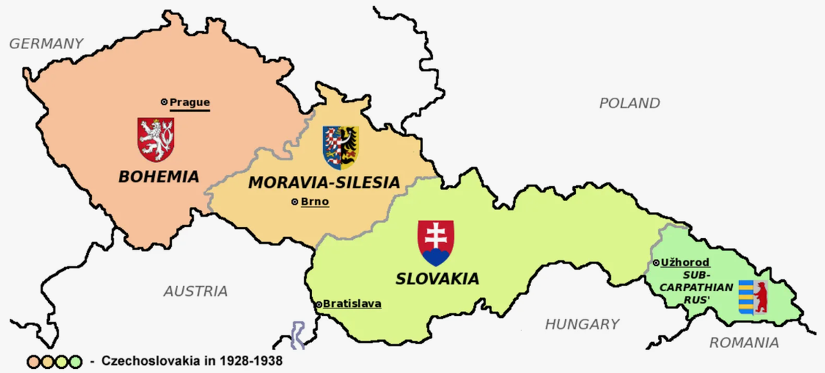 Словакия румыния история. Богемия Моравия Силезия. Карта Чехословакии 1936. Карта Чехословакии 1938. Регионы Чехии Богемия Моравия.