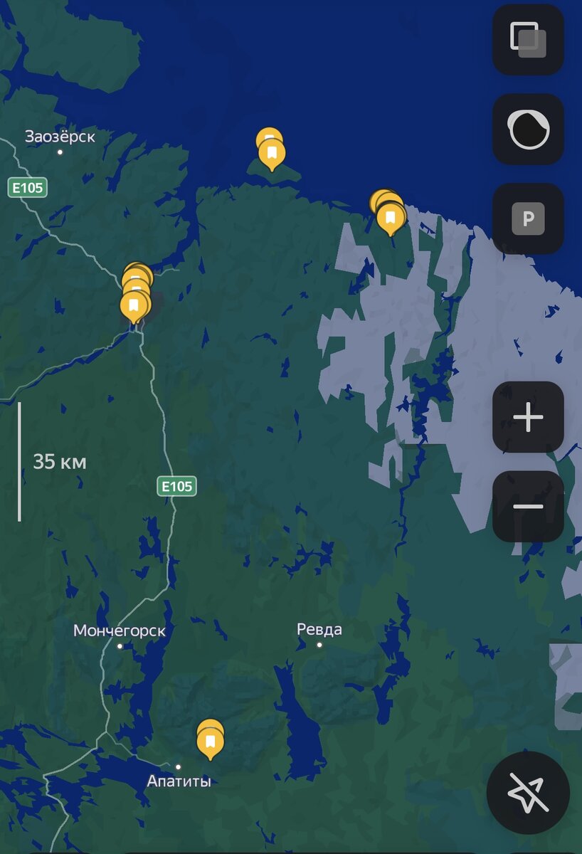 Так выглядит у меня карта в Мурманской области через приложение «Яндекс. Карты»