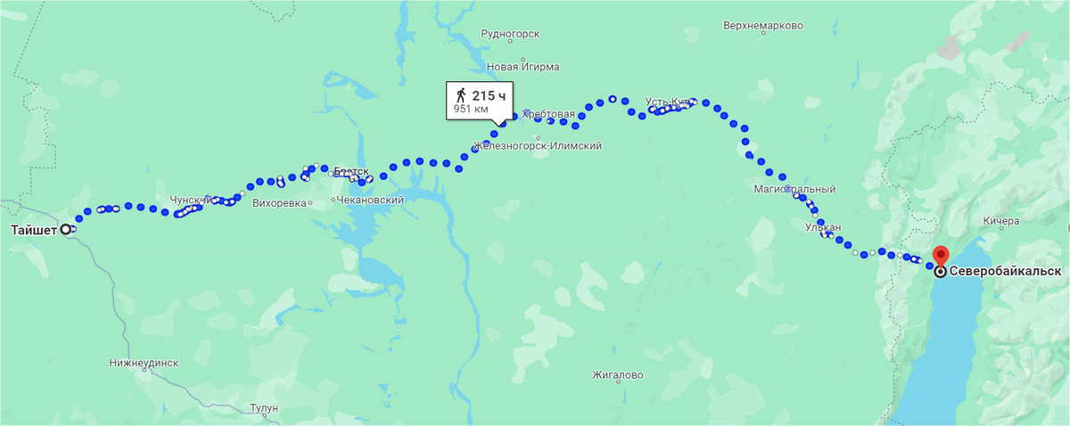 Тайшет - Северобайкальск. Google.Maps