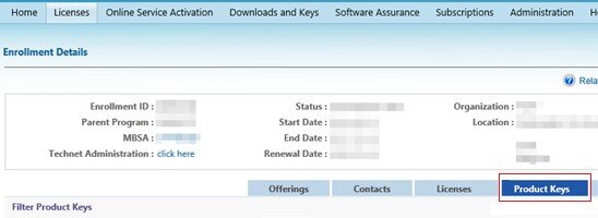 Авторизуйтесь в личном кабинете на сайте Microsoft Volume Licensing Service Center (VLSC), и перейдите в раздел License -> Relationship Summary -> Выберите License ID для вашего активного контракта Active License -> Product Keys. Скопируйте KMS ключ для Windows Server 2022; KMS Host Key для Windows Server 2022 называется Windows Srv 2022 DataCtr/Std KMS (либо используйте ключ Windows Srv 2019 DataCtr/Std KMS  для предыдущей версии Windows Server 2019, если у вас нет подписки  Software Assurance). Всегда используйте KMS Host Key для максимальной  версии Windows Server, доступной в вашем личном кабинете. KMS сервер,  активированный более новым ключом сможет активировать все предыдущие  версии Windows.