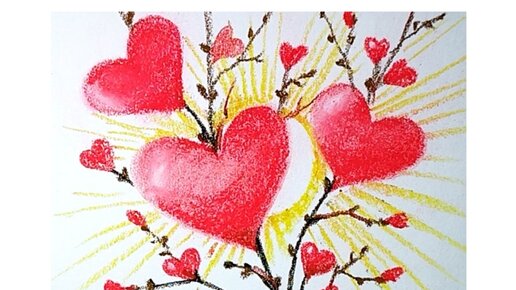 ✏️❤️🖌️Как просто нарисовать сухой пастелью открытку с сердечками, при помощи трафарета.
