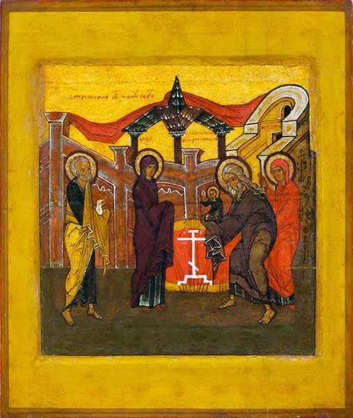 СРЕТЕНИЕ Конец XVI века. Север. Дерево, темпера; 53 × 45 см. Собрание Музея имени Андрея Рублева