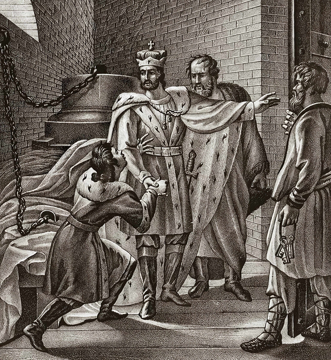 “Великий князь Всеволод освобождает из темницы сына Глебова Романа” Гравюра Б. А. Чорикова