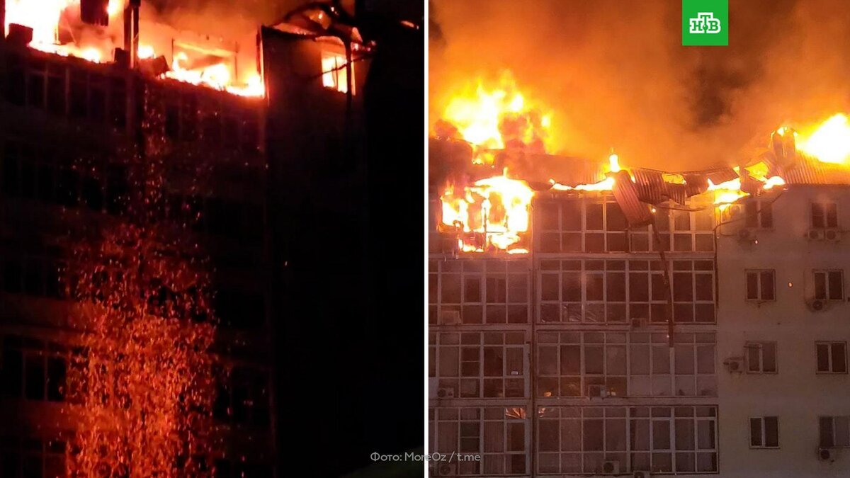    В горящей в Анапе многоэтажке обрушилась крыша