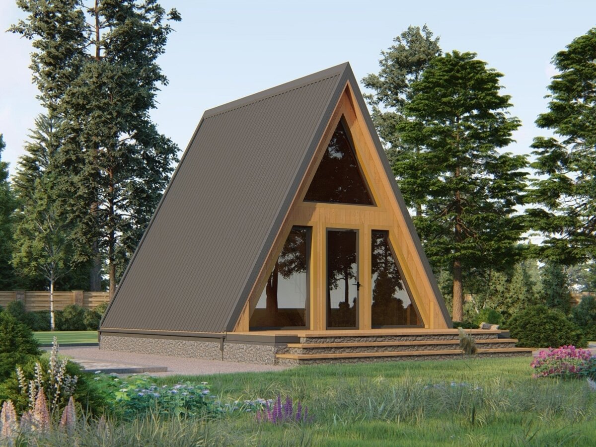 Кровля А-фрейм дома из профнастила