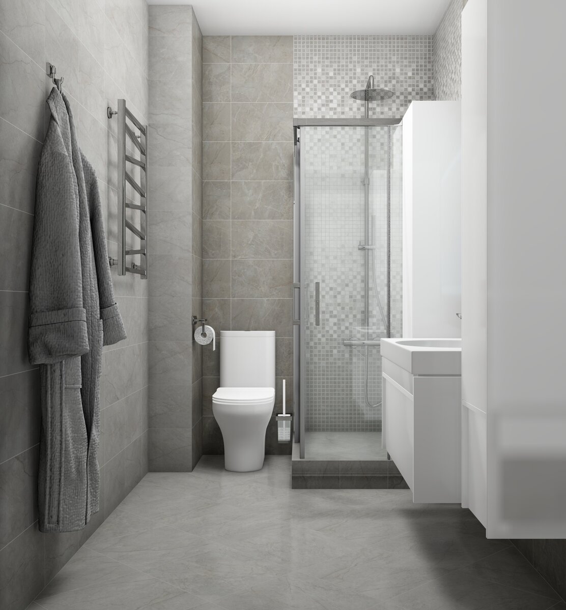 вид от двери. Дизайн ванной в серии Кантата от KERAMA MARAZZI   