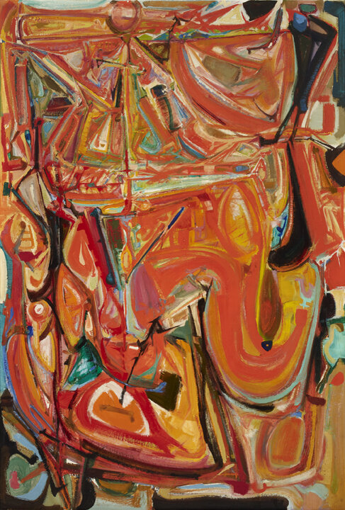 Гарольд Таун, "Мятеж ради короля", 1954, мазонит, масло, 140,7 х 95,8 см, Галерея Роберта Маклафлина, Ошава.