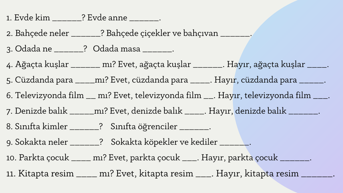 Упражнение на var и yok в турецком языке