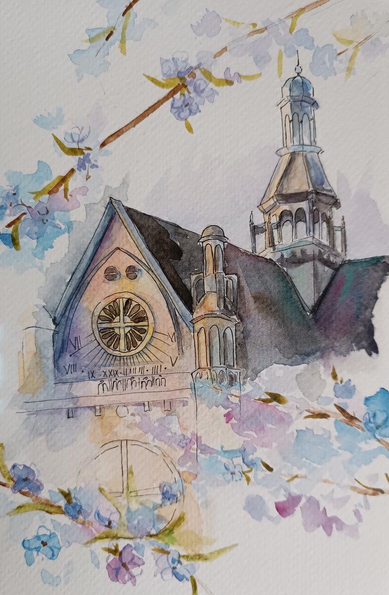 Сент - Эсташ. Акварель, скетч. Автор: Дарья Муратова.