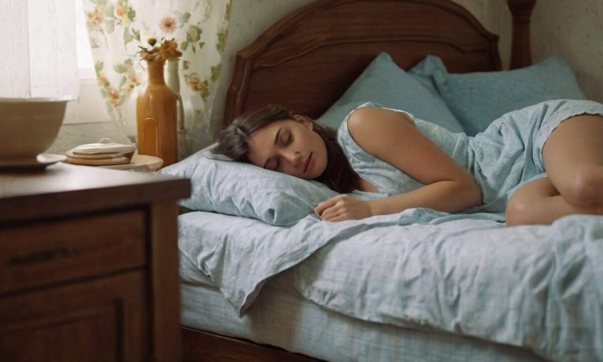 Девушка в спальне спит