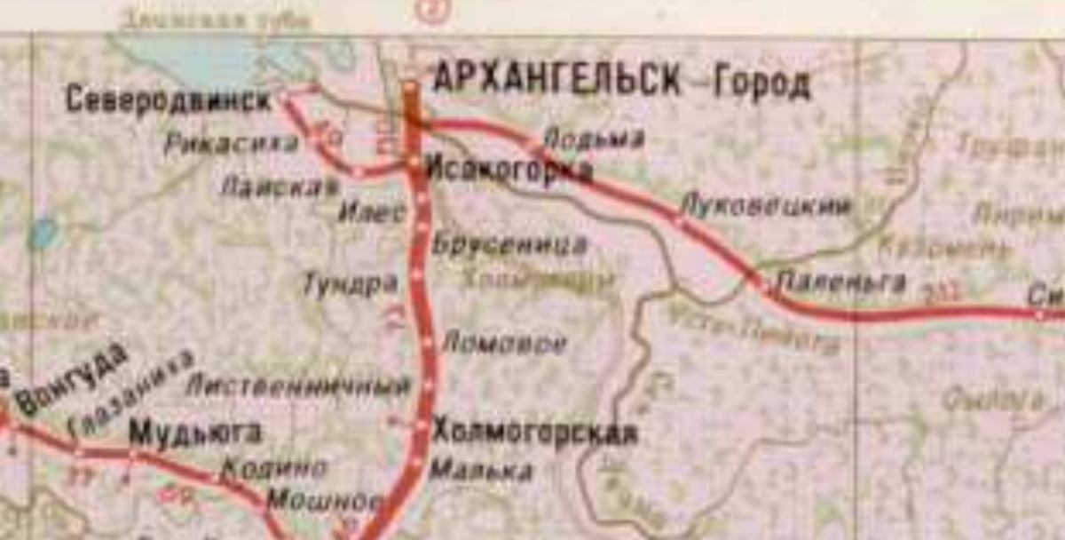 Ломовое на карте железных дорог Архангельской области