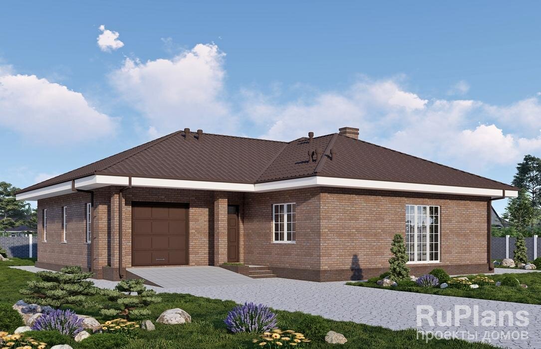 Общая площадь  155,8 кв.м Жилая площадь  77,7 кв.м
Размеры дома  14,4 x 18,4 м
Высота здания  6,8 м
Количество комнат  4
Количество спален  2
Гараж  есть
Отделка  облицовочный кирпич
Материал стен  пеноблок / газобетон