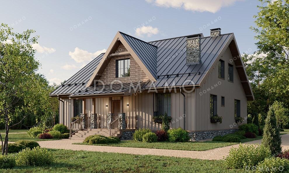 Проект D5183 — дом с мансардой и зимним садом