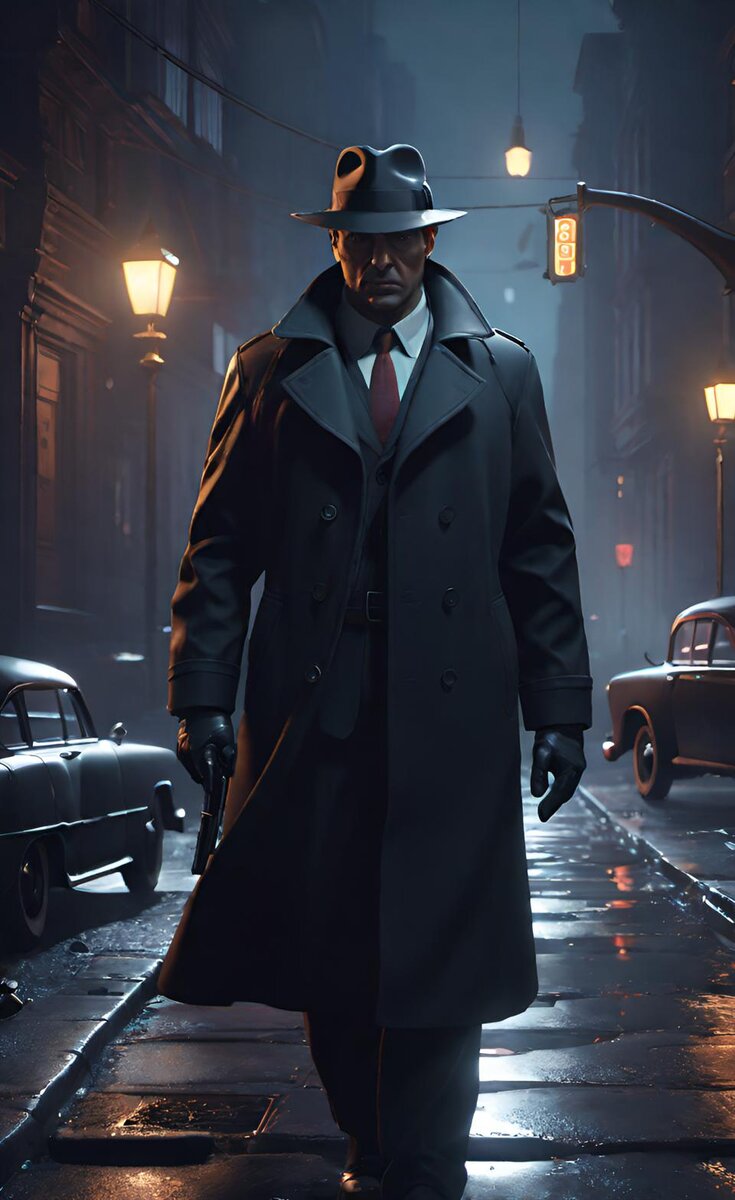 Нуарный детектив (нейросеть Dream by WOMBO)