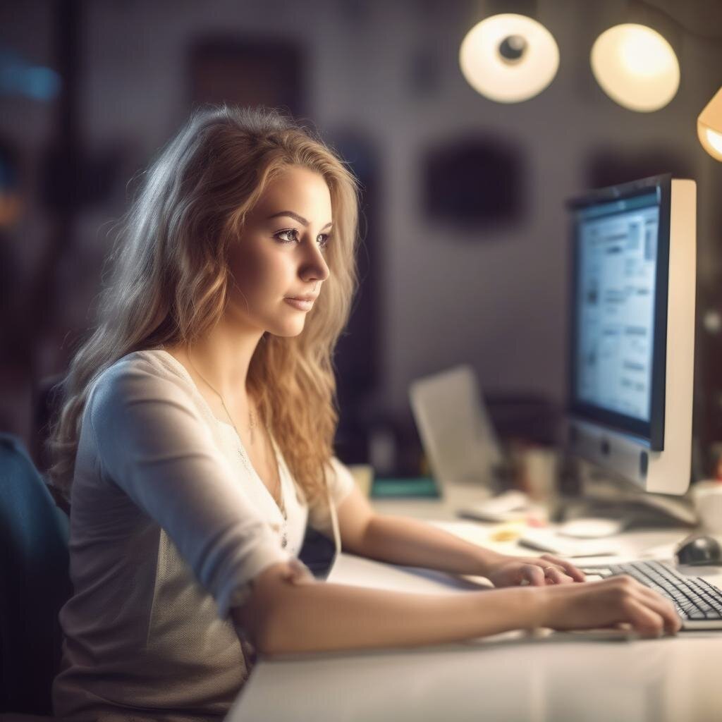 Девушка за компьютером