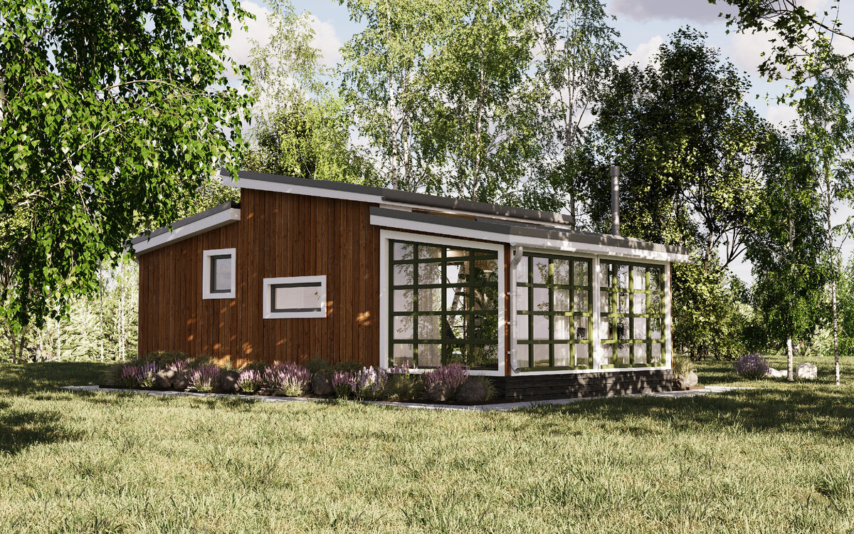 Летний домик. Тини хаус с верандой. Дачный домик. Шведский минидом. Тини хаус экстерьер.