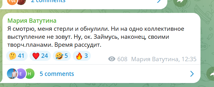 Скриншот из Телеграм-канала "Мария Ватутина"