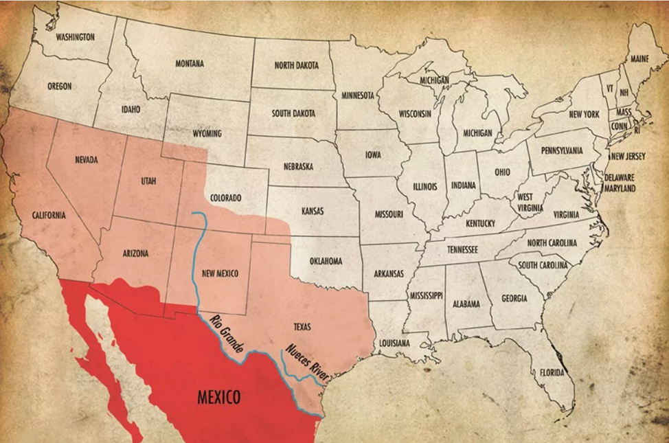 Территория мексики до 1846 года. Мексика была штатом сша. Территории мексики захваченные сша. Карта сша и мексики. Границы мексики до 1846.