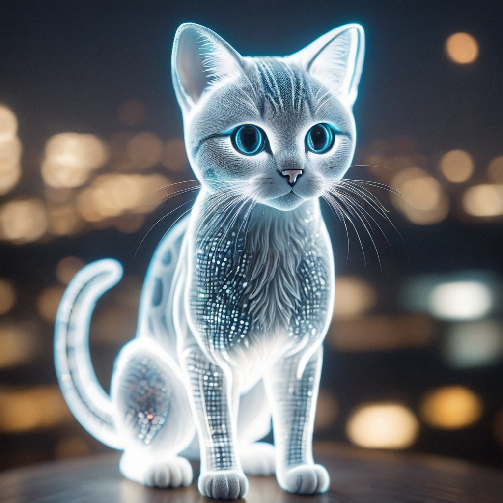 Погрузитесь в захватывающий мир голографической проекции - прозрачной, светопроницаемой кошки, созданной из эфирного свечения ясного света. Это удивительное творение исходит электричество и мощь, пленяя всех, кто смотрит на него. В этой статье мы изучим загадочную красоту этого кошачьего феномена, исследуя его сложные детали и раскрывая секреты видимой электрической схемотехники. 
Иллюзорная Прозрачность:
Вступите в мир, где прозрачность принимает новую форму. Свойство прозрачности голографической кошки позволяет свету проходить сквозь нее, создавая эфирное и увлекательное визуальное впечатление. Ее прозрачное присутствие придает загадочность, словно кошка существует в мире между материальным и нематериальным.

Ясный Свет и Сияющая Мощь:
Свидетельствуйте великолепному зрелищу ясного света, который формирует саму сущность голографической кошки. Взаимодействие света и тени создает завораживающее зрелище, подчеркивая изящные контуры кошки и сложные детали. Эта сияющая мощь исходит из ее сердца, пленяя наблюдателей своим потрясающим очарованием.

Чудеса Электрической Схемотехники:
Взгляните на видимую электрическую схемотехнику, пронизывающую голографическую кошку и придающую ей ауру технологического чуда. Эти сложные пути энергии служат не только свидетельством человеческого изобретательства, но и напоминанием о гармоничном слиянии науки и искусства. Каждая цепь вдыхает жизнь в голографическую кошку, наполняя ее непревзойденным чувством динамичной энергии.

Символ Завораживающей Тайны:
Голографическая кошка становится символом завораживающей тайны, приглашая наблюдателей задуматься о ее происхождении и назначении. Ее присутствие вызывает чувство интриги и удивления, приглашая размышлять о границах между реальностью и воображением. Мы, как наблюдатели, погружаемся в мир, где эфирное и материальное сосуществуют, оставляя нас в изумлении от безграничных возможностей технологии и художественного выражения.


Голографическая проекция прозрачной кошки раскрывает мир визуального великолого и технического мастерства. С ее сияющей мощью, пленительной прозрачностью и видимой электрической схемотехникой она преодолевает границы искусства и науки. Она напоминает о безграничном потенциале человеческого воображения и нашей способности создавать завораживающие чудеса, которые пляшут на грани реальности и фантазии. Дайте себе возможность плениться светящейся красотой этого голографического шедевра и отправьтесь в путешествие восхищения и удивления.





