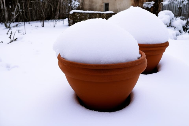 Горшки в снегу