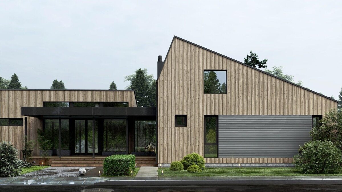 Проект «RH170» от компании Rhombus house. Пологие скаты разнонаклонной кровли предположительно должны быть обращены на южную сторону, чтобы обеспечить максимальную отдачу от солнечных батарей*, которые предполагается интегрировать в плоскость кровли.