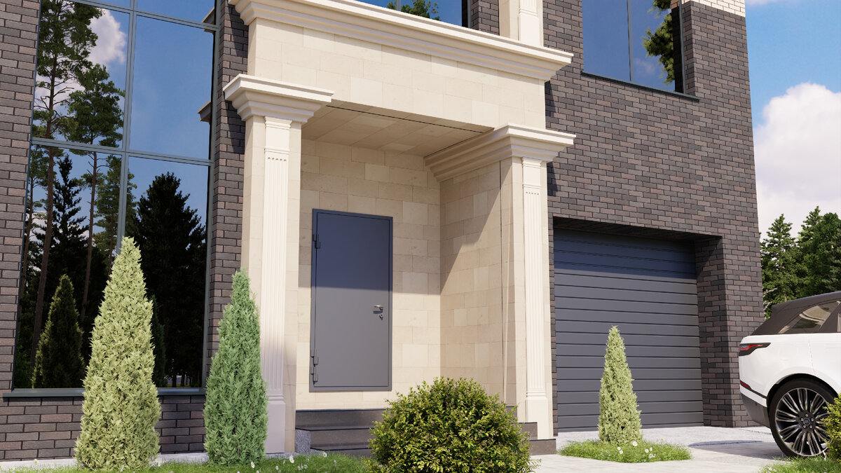 Колонны в античном стиле оформлены из долговечного дагестанского камня