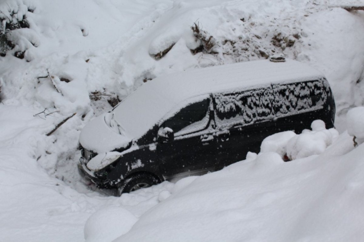    Вылетевший в кювет микроавтобус.